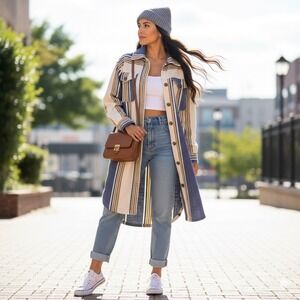 NWT Aerie Button Down Jacket Shacket S/P Striped Stripe Pockets Plaid